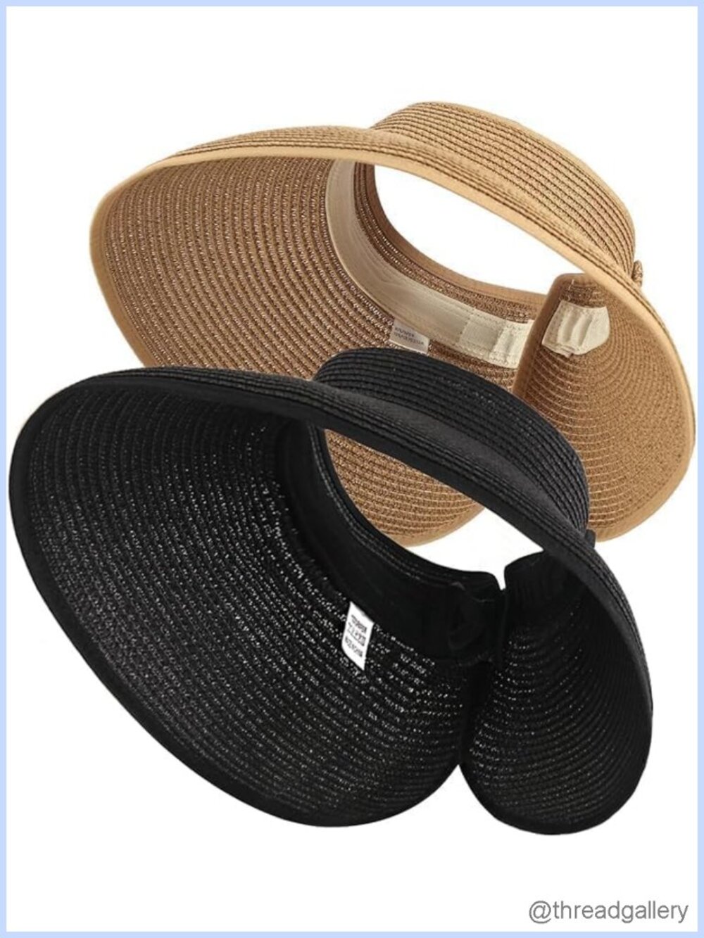 2 Pack Foldable Straw Sun Visor Hat Wide Brim Ponytail Beach